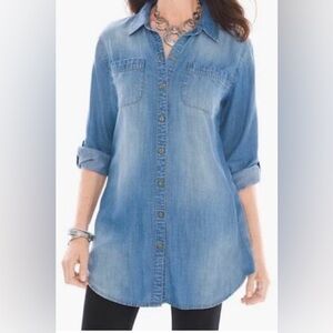 Chico's Light Blue Denim Chambray Tunic top medium
